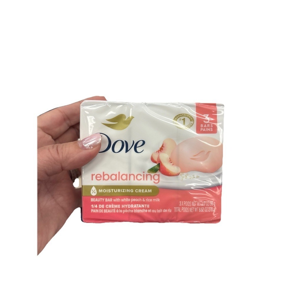 Dove Beauty Bar Soap for Women Rebalancing White Peach & Rice Milk 3.75oz 4 Bars